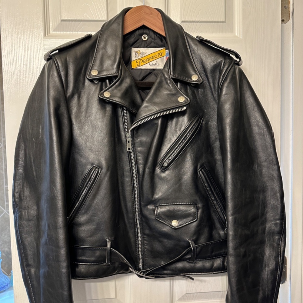 Vintage Schott Perfecto 618 Black Leather Motorcycle Jacket Size 40 steerhide